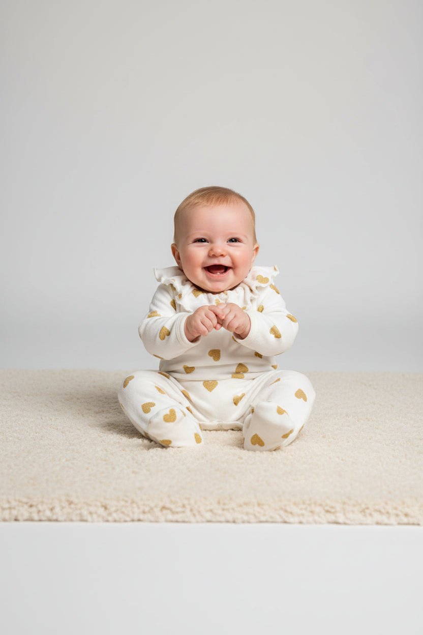 Petit Bateau Velour Back Snap Heart Footie with Collar