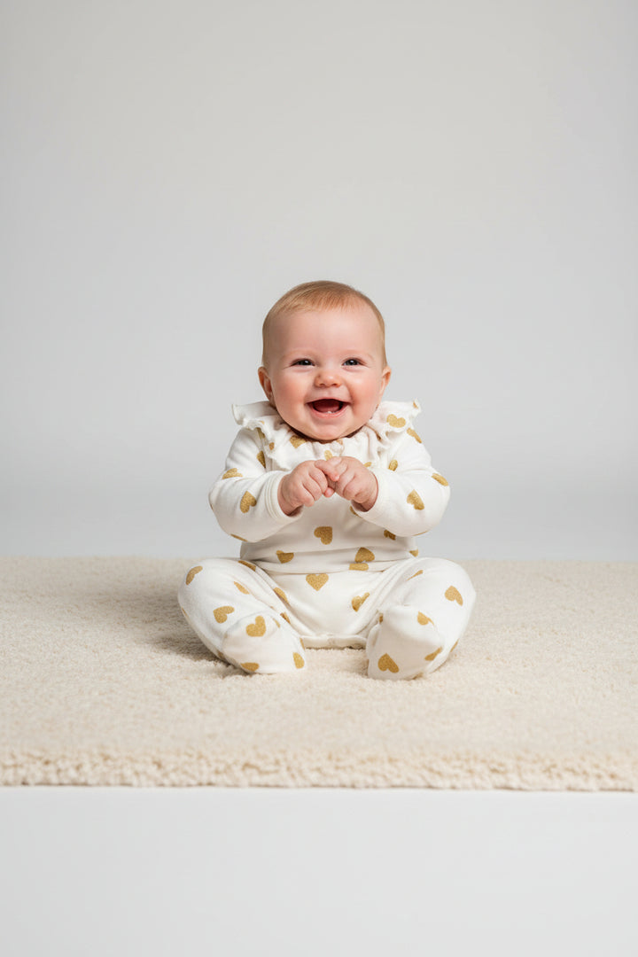 Petit Bateau Velour Back Snap Heart Footie with Collar