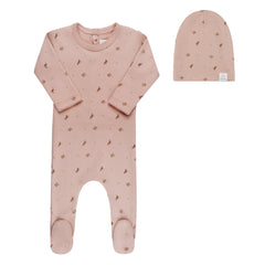 Aurora Pink Floral Print Footie + Beanie