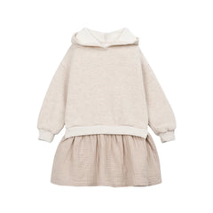 A front view of the Play Up mixed dress in beige.