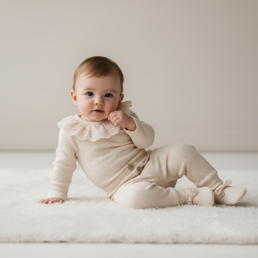 Quincy Mae Antique Ruffle Collar Bodysuit & Legging Set - Organic Baby Clothes