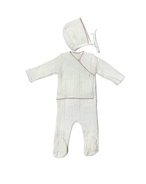 LATTE MOCK WRAP JACQUARD  FOOTIE+BONNET  DIAMOND PEARL BUTTON