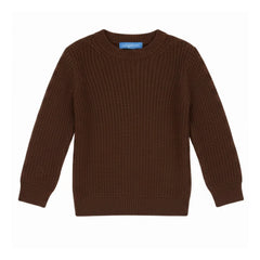 A front view of the Pompomme brown knit baby mockneck sweater.