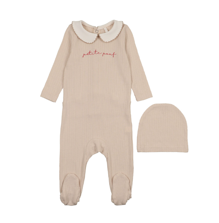 Pouf - Baby Ribbed Footie & Matching Beanie Set