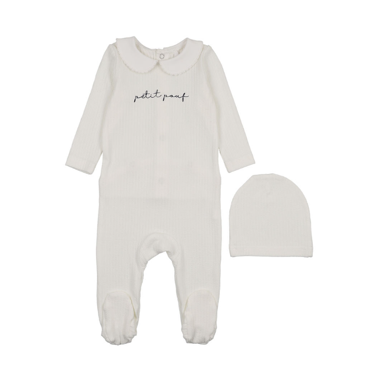 Pouf - Baby Ribbed Footie & Matching Beanie Set