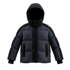 A front view of the Pramie black tailored jacket for boys.