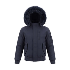 A front view of the Pramie navy matte jacket for boys.