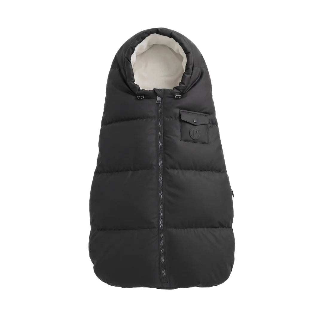 A front view of the Pramie black stroller carriage sack.