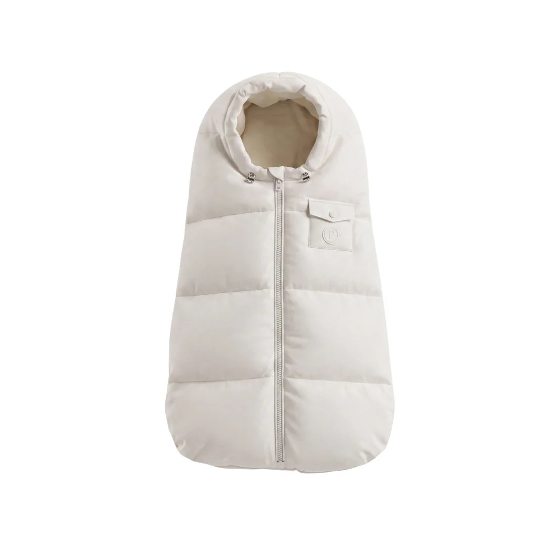 A front view of the Pramie ivory stroller carriage sack.