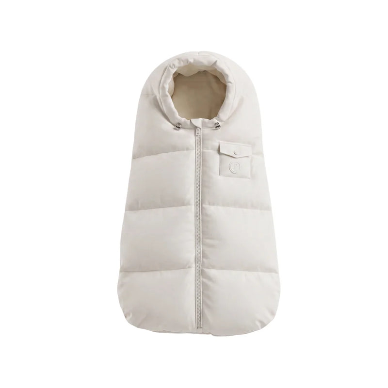 A front view of the Pramie ivory stroller carriage sack.