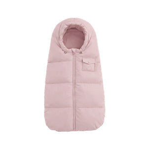 A front view of the Pramie mauve stroller carriage sack.