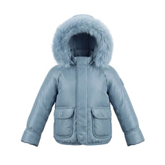 A front view of the Pramie blue corduroy jacket for little boys.