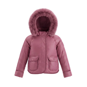 A front view of the Pramie rose corduroy jacket for little girls.