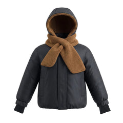 A front view of the Pramie tan and black shawl jacket for girls.