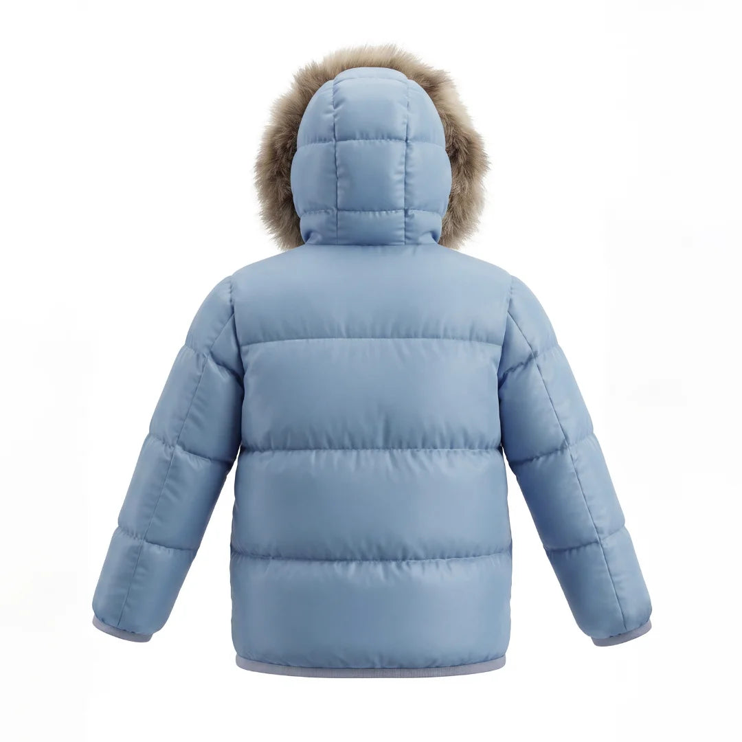 The clean back view of the Pramie boy's winter coat.