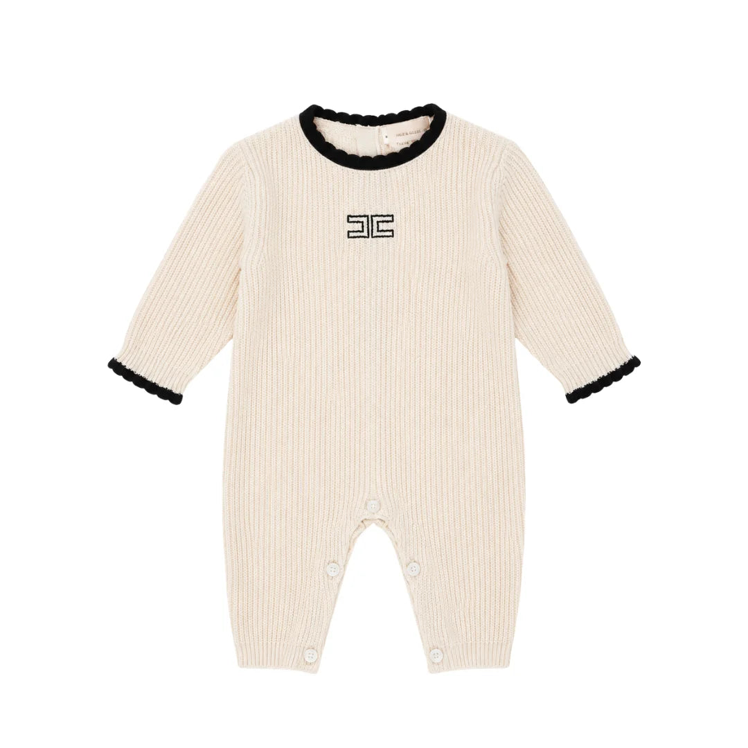 Elisabetta Franchi La Mia Bambina | Butter & Black English Knit Romper