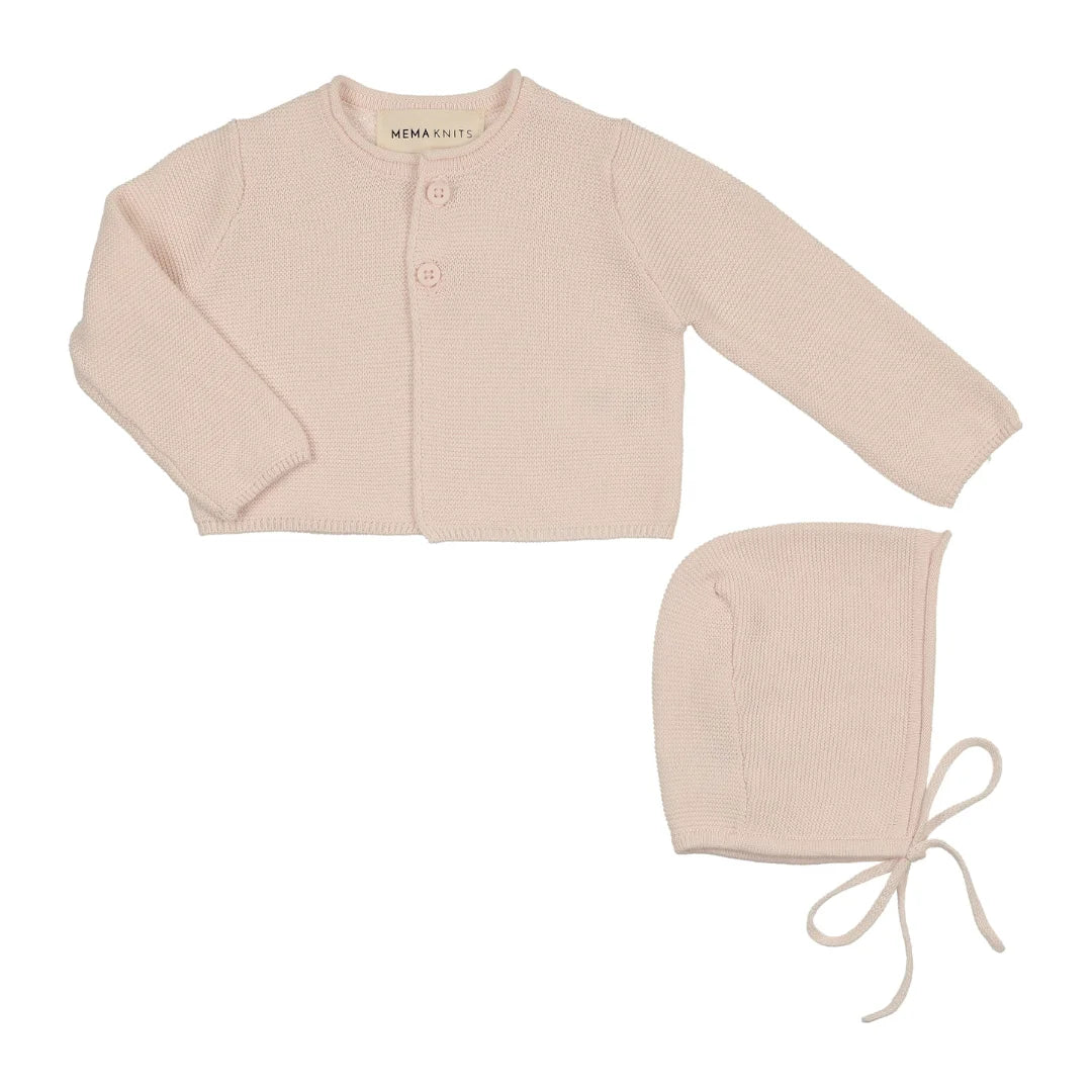 Mema Knits – Waffle Knit Cardigan + Bonnet