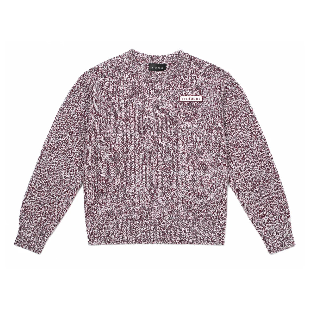 John Richmond Burgundy & White Marled Knit Logo Sweater