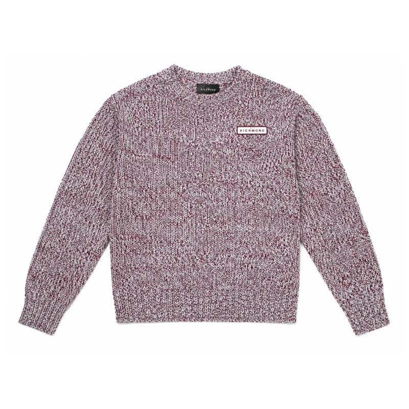 John Richmond - Burgundy & White Marled Knit Logo Sweater