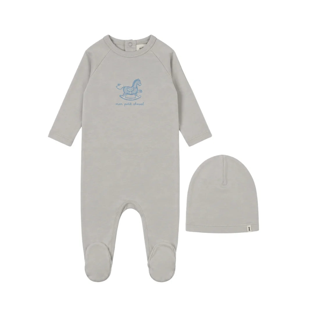 Mema Knits – Horse Rocker Footie + Beanie | Gray Dawn