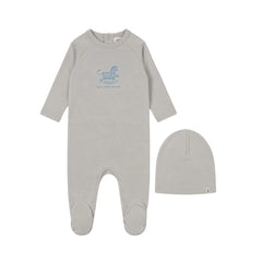 Mema Knits – Horse Rocker Footie + Beanie | Gray Dawn