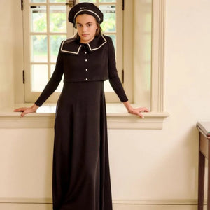 Little Parni – Embroidered Collar Teen Maxi Set | Black
