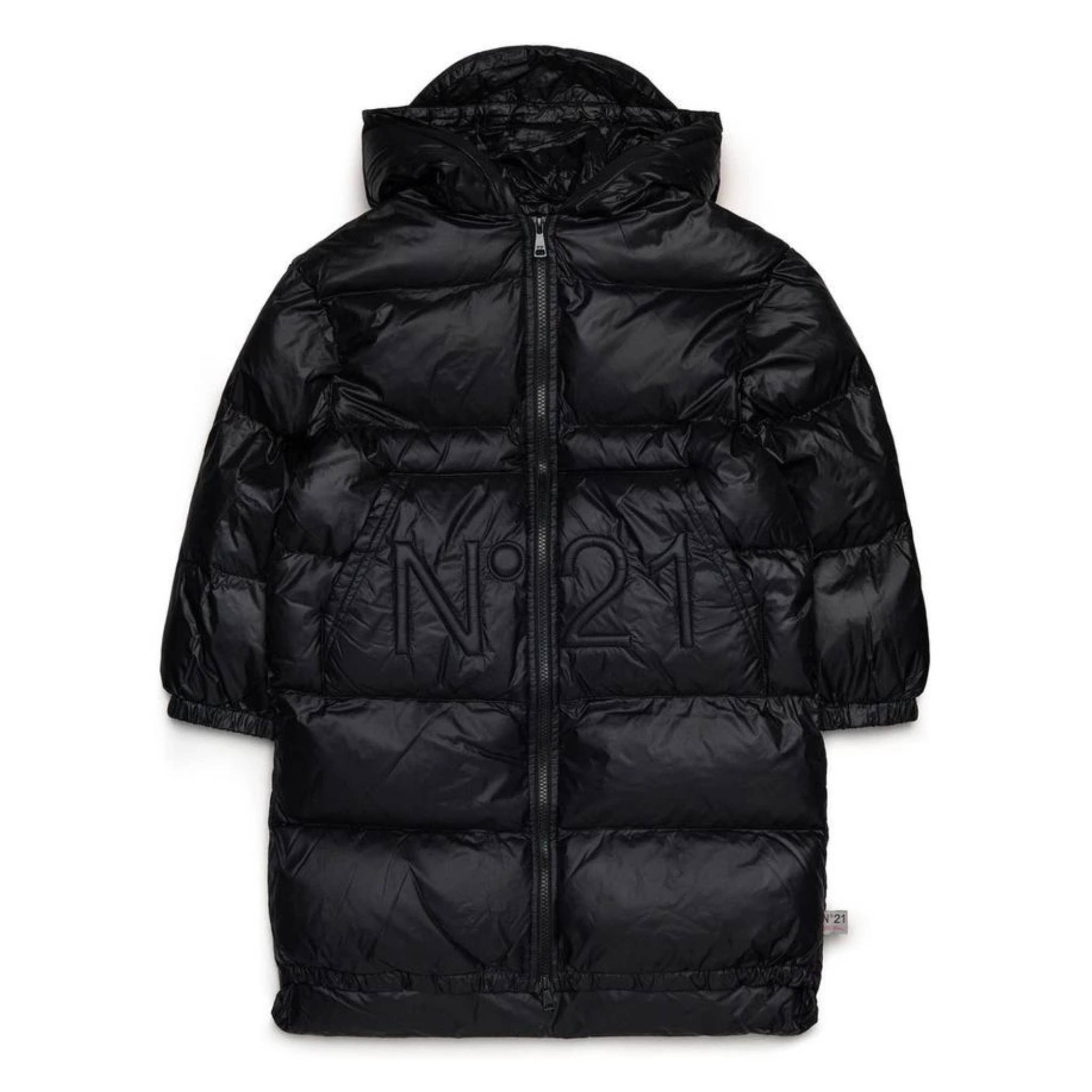 N°21 Kids Hooded Puffer Jacket – Signature Black