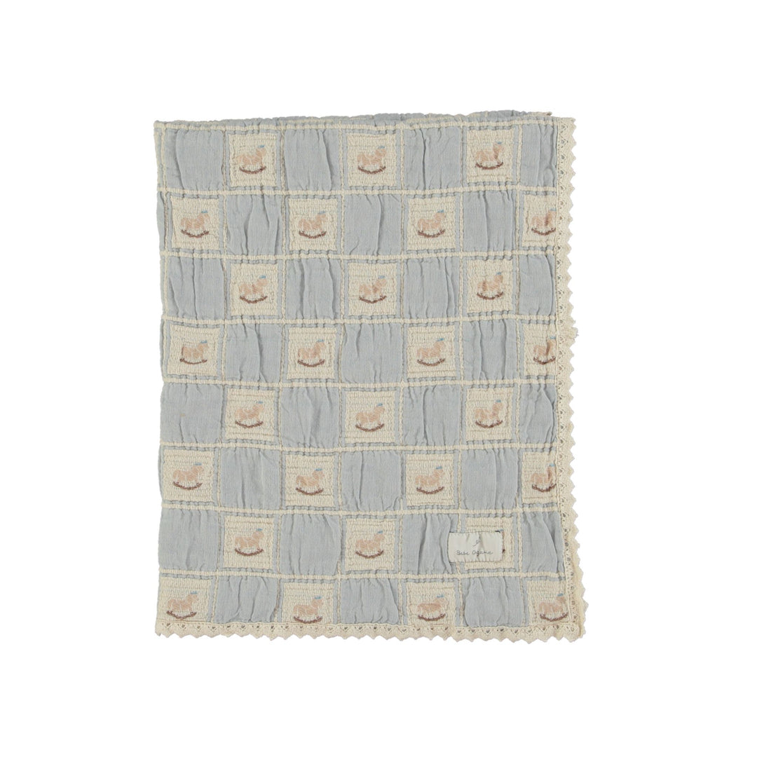 Bebe Organic Blue Rocking Horse Patchwork Blanket