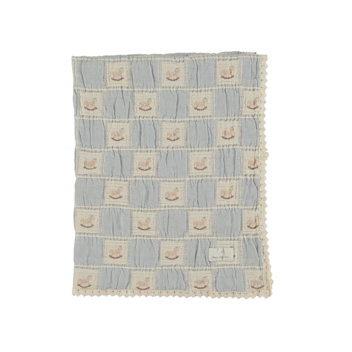 Bebe Organic Blue Rocking Horse Patchwork Blanket