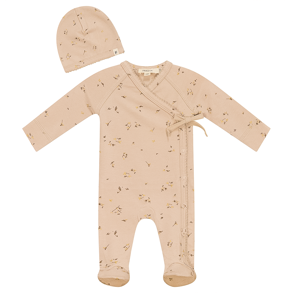 Fragile Linen Scallop Stitch Footie + Hat