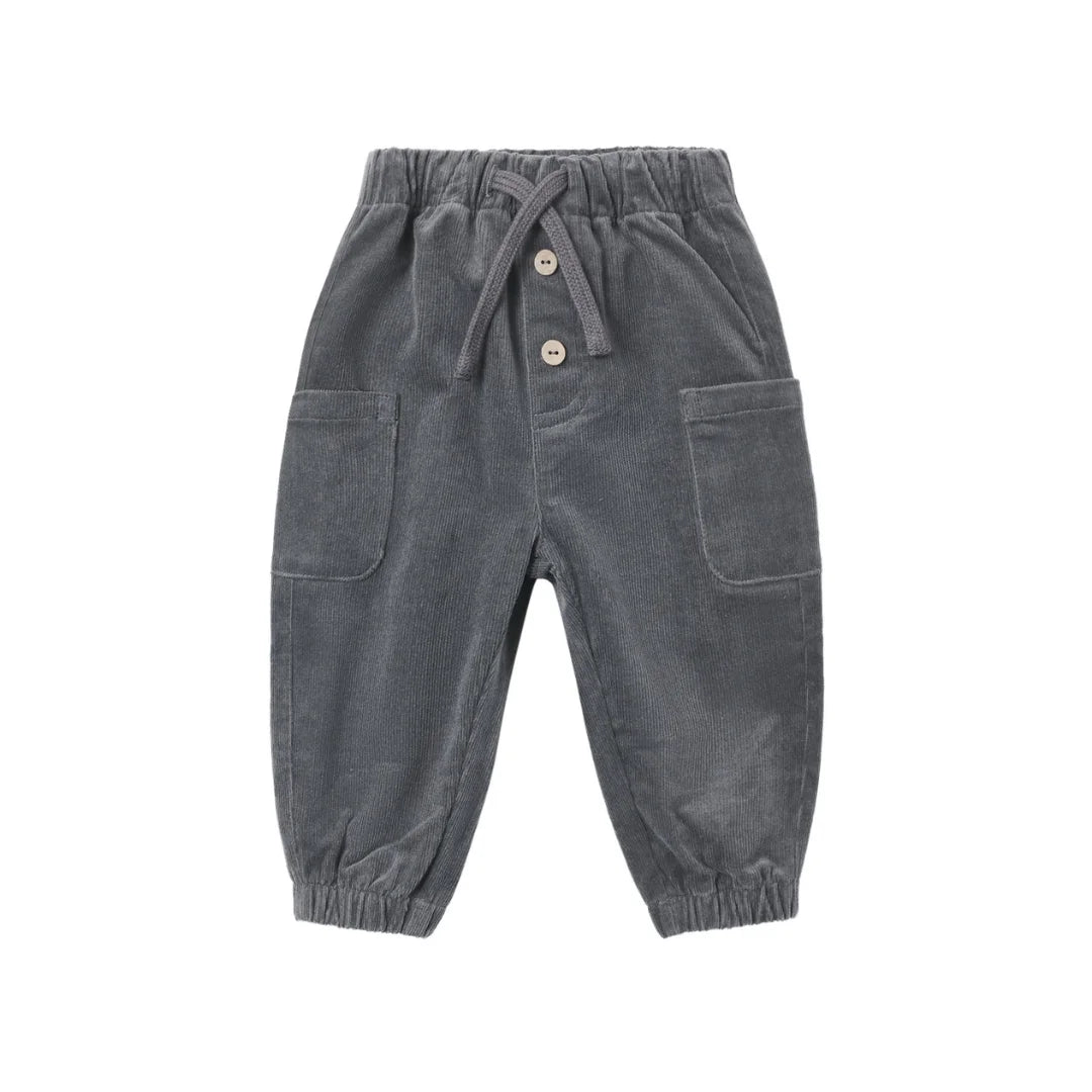 A front view of the Quincy Mae Midnight organic cotton Luca pant.