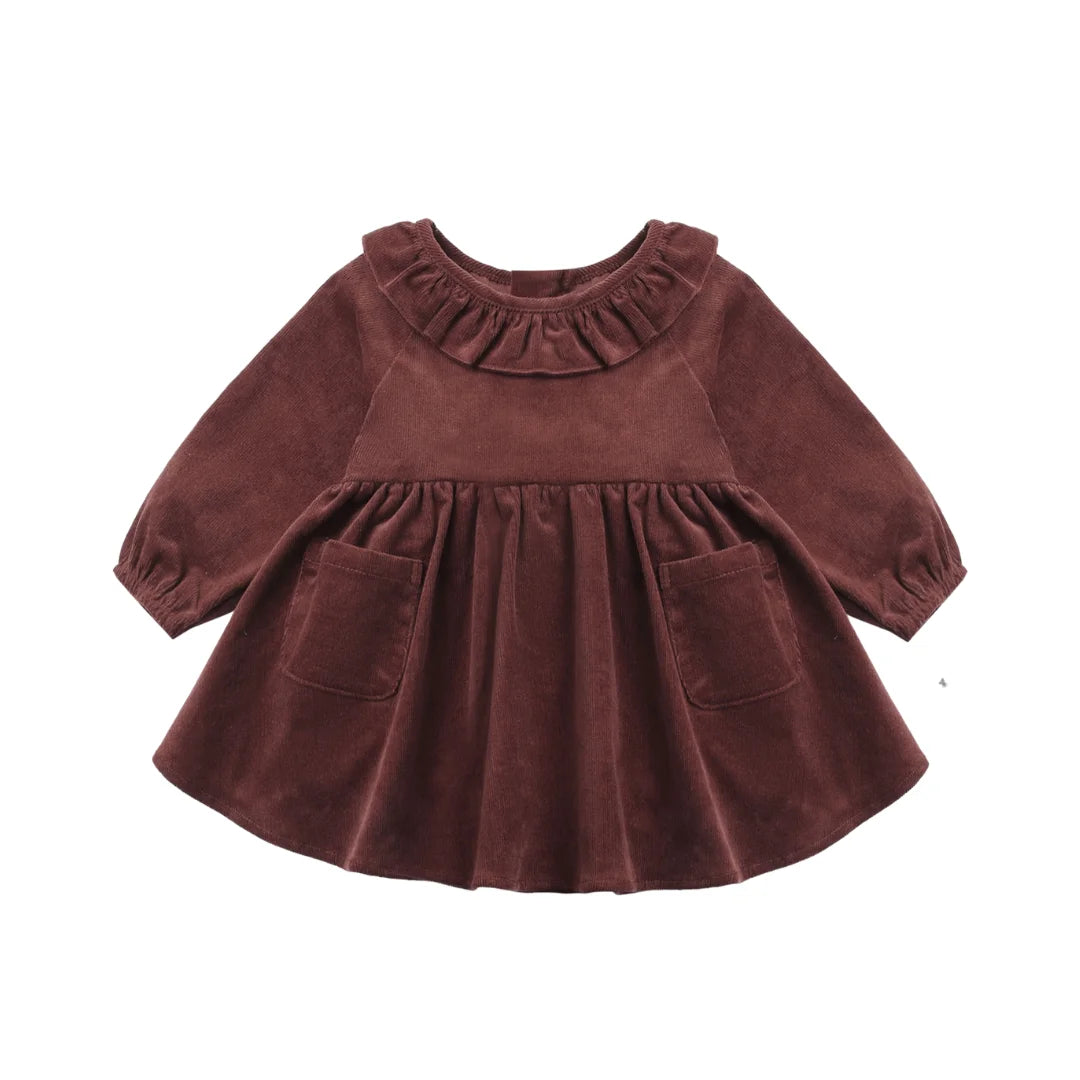 A front view of the Quincy Mae Black Cherry organic cotton Simone dress.