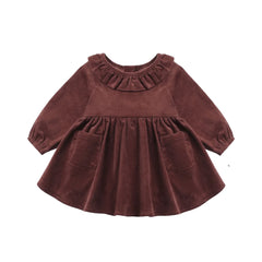 A front view of the Quincy Mae Black Cherry organic cotton Simone dress.