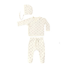 A front view of the Quincy Mae Fall Ditsy organic cotton take-home set.
