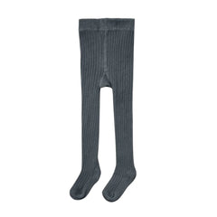 A front view of the soft indigo-colored knit tights by Quincy Mae.