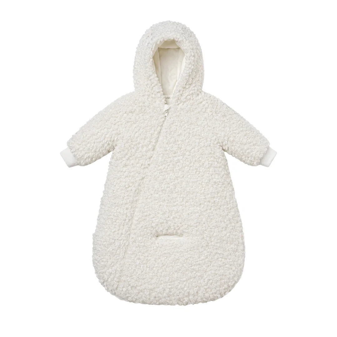 A front view of the Raygo cream snowsuit.