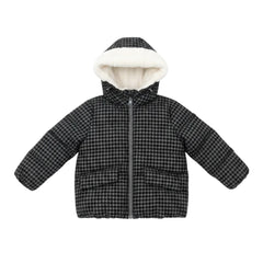 A front view of the Raygo houndstooth jacket in black.