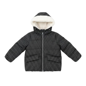 A front view of the Raygo houndstooth jacket in black.