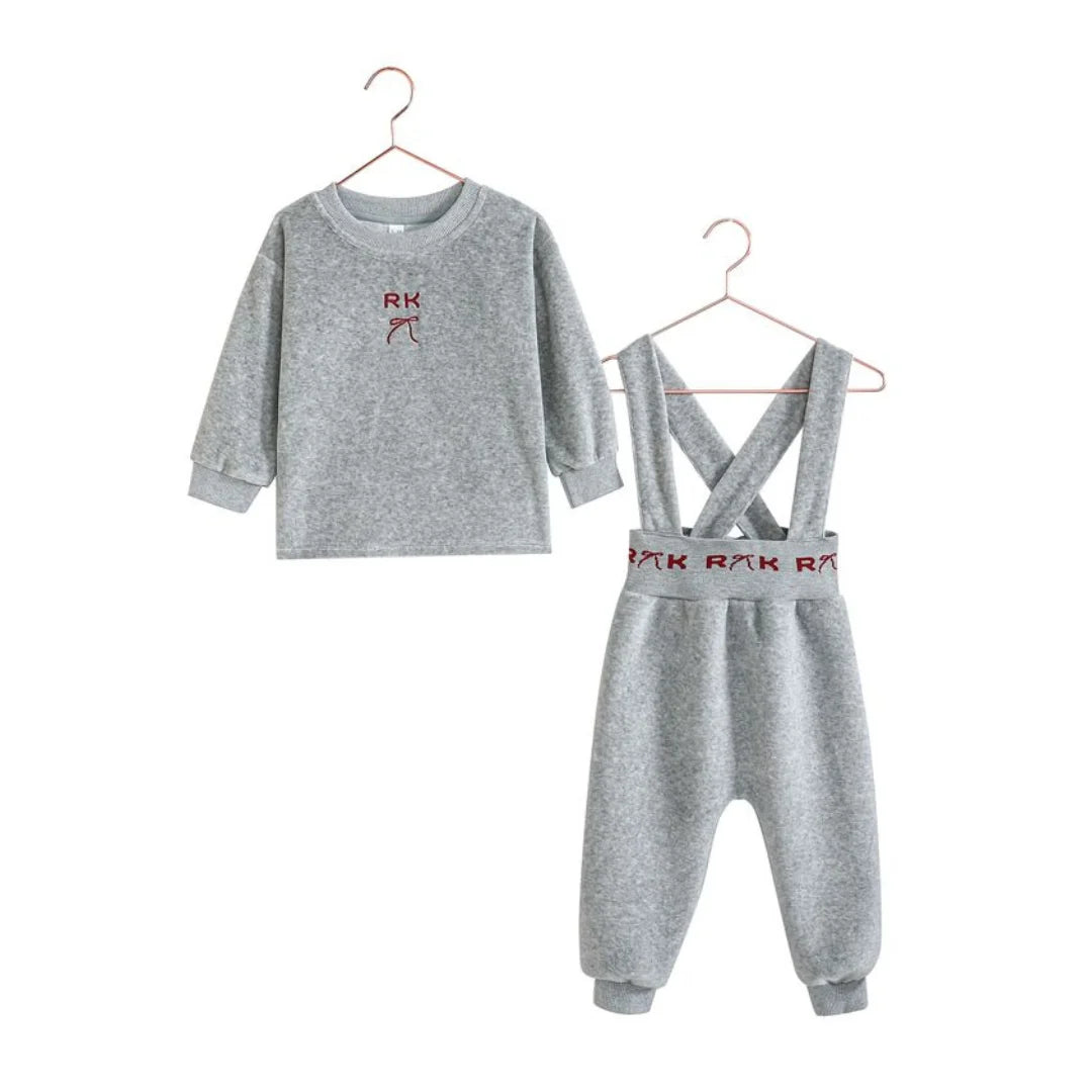 RetroKid Reese overalls set baby girl gray and red 