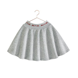 RetroKid Reese scuba skirt featuring gray and red color blocking.