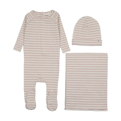 Mema Knits - Rib Stripe Footie 3 Piece Set