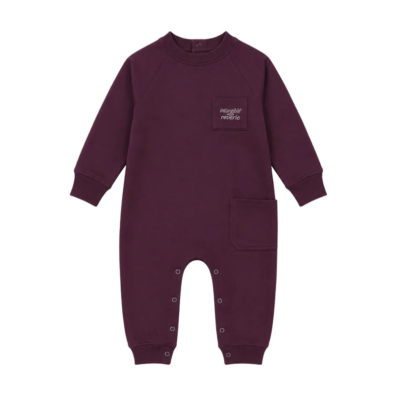 A front view of the Rooie and Friends mauve baby girl romper and mockneck set.