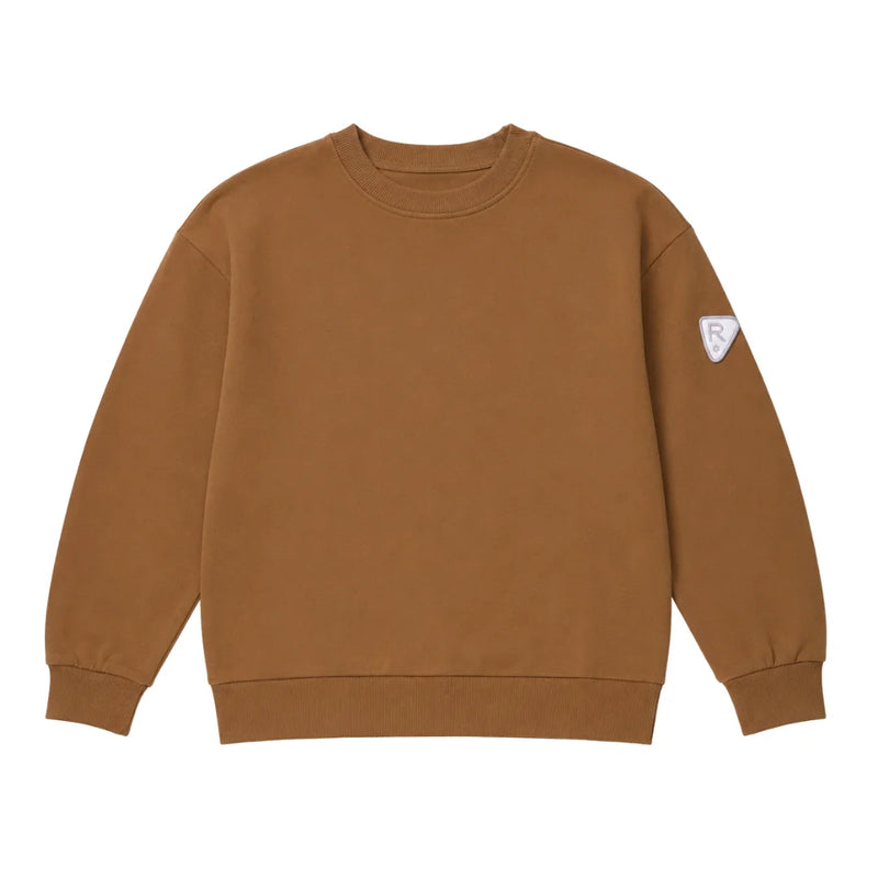 A front view of the Rooie and Friends caramel boy's sweatshirt.