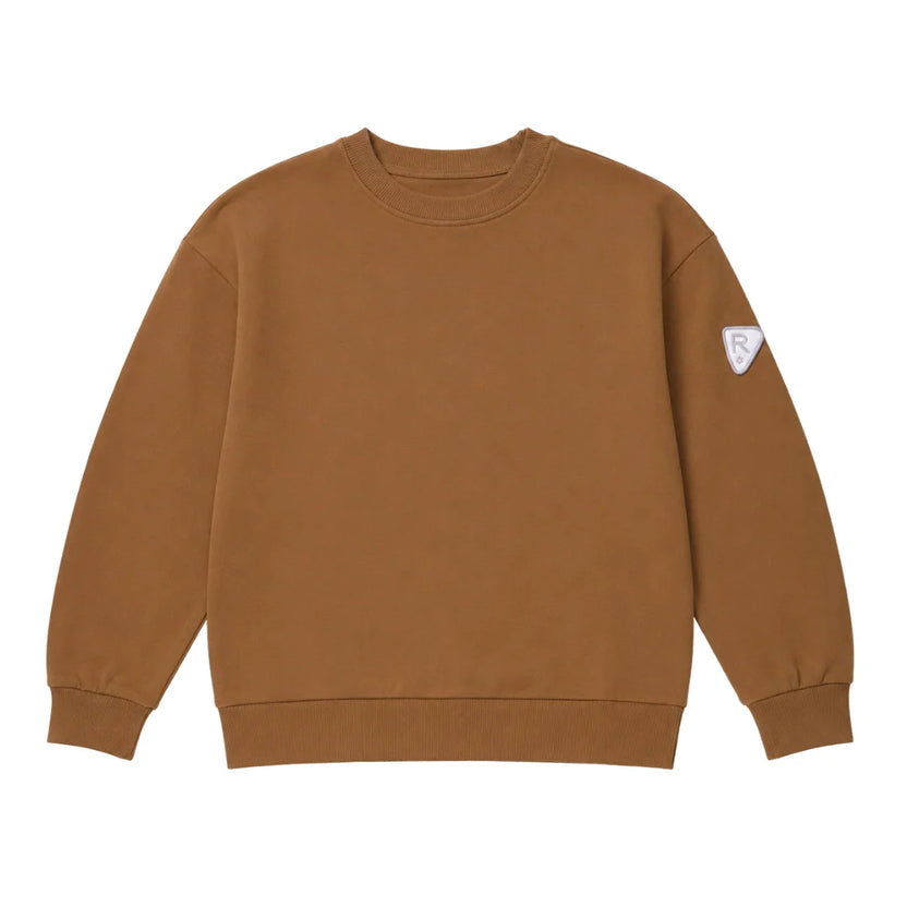 A front view of the Rooie and Friends caramel boy's sweatshirt.