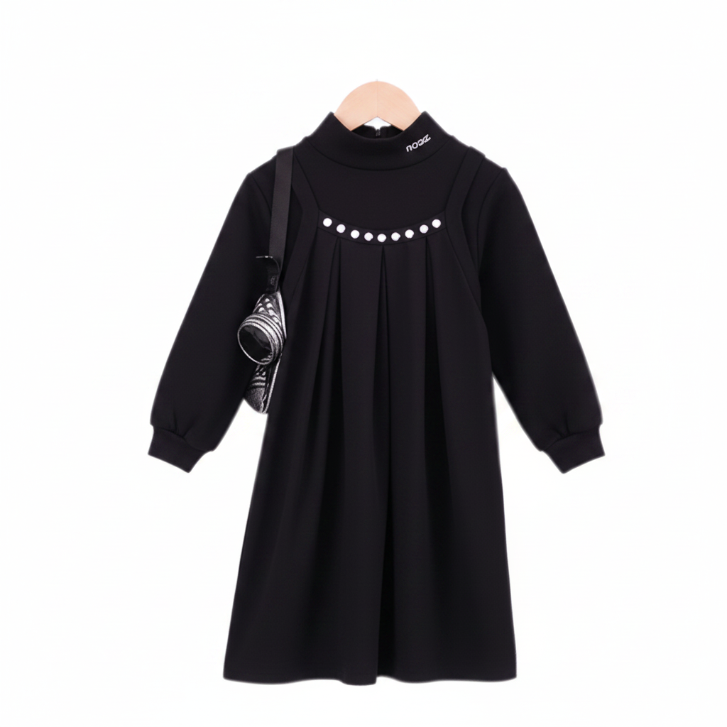 A front view of the Rooie and Friends black ruffle sweatshirt for girls.