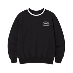 A front view of the Rooie and Friends black silver trim sweatshirt for girls.