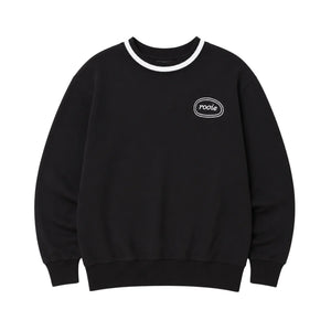 A front view of the Rooie and Friends black silver trim sweatshirt for girls.