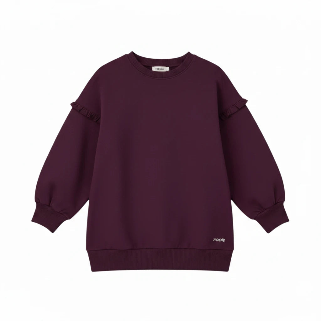 A front view of the Rooie and Friends mauve girl's sweatshirt.