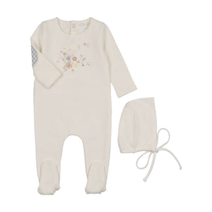 Baby Blue Gingham Floral Footie Set by Peluche – Soft Cotton Sleepwear