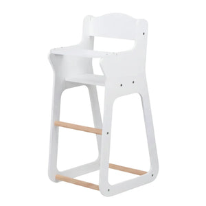 White high chair with wooden accents on a white background